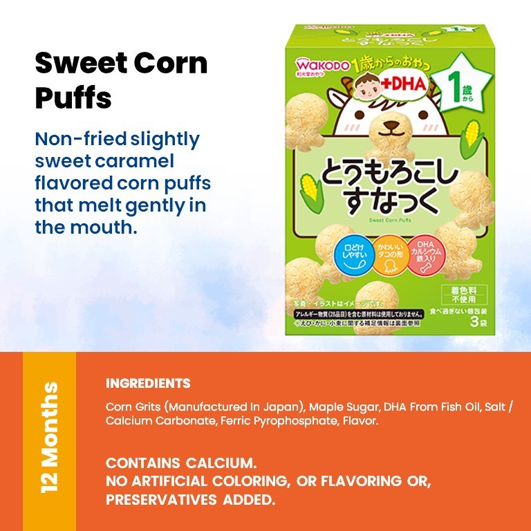 WAKODO Baby Puffs / Snacks with +Ca / Toddler Snack With +DHA