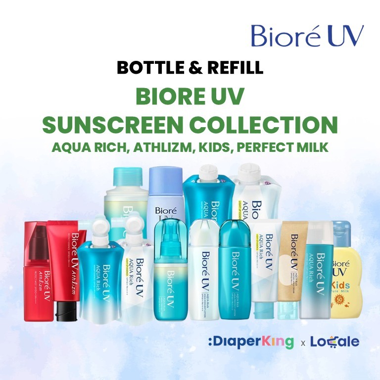 Biore UV Aqua Rich Japan Sunscreen - Watery Essence, Light Up, Athlizm, Perfect Milk, Kids Pure Milk